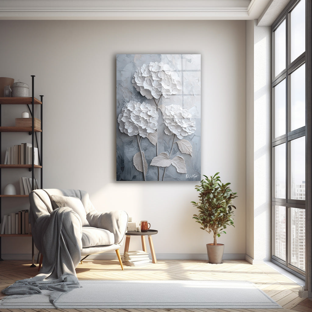 Beyaz Ortancalar - Cam Tablo