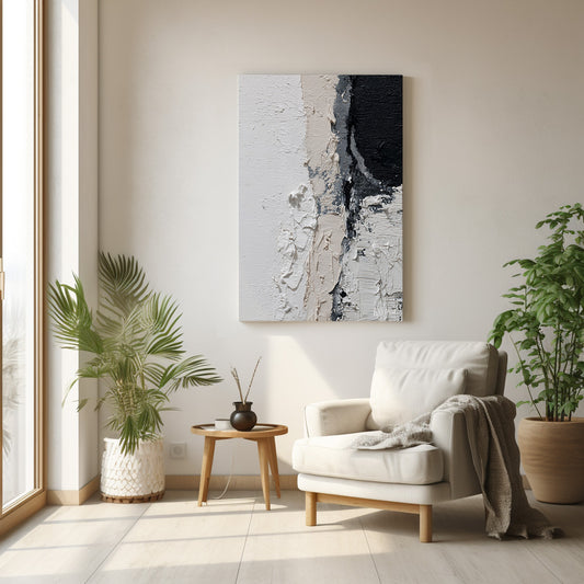 Beyaz Siyah Doku kanvas tablo — duvarda dekorasyon görünümü