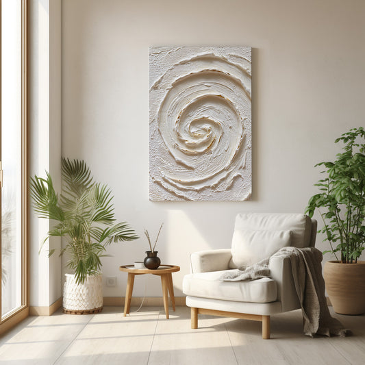 Beyaz Spiral kanvas tablo — duvarda dekorasyon görünümü