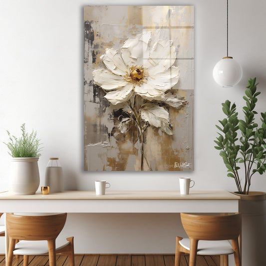 Beyaz Taçyaprak cam tablo — iç mekân uygulama örneği