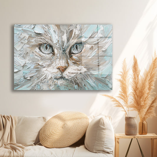 Beyaz Tüylü Kedi cam tablo — farklı açıdan görünüm