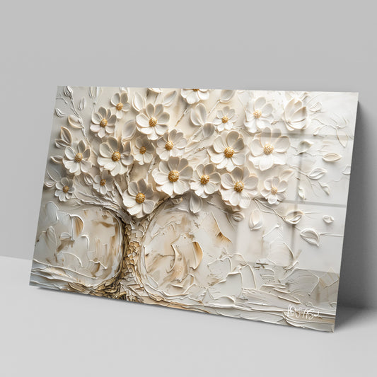 Beyazlaşmış Ağaç cam tablo — iç mekân uygulama örneği
