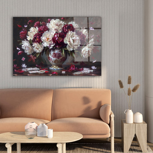 Bordo Beyaz Buket cam tablo — farklı açıdan görünüm