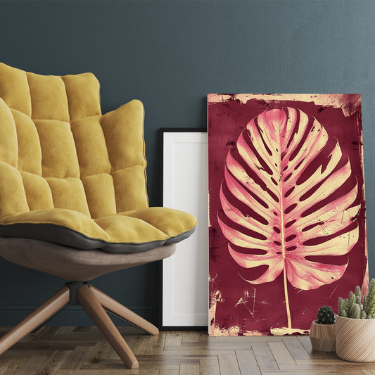 Bordo Zeminde Monstera kanvas tablo — iç mekân uygulama örneği
