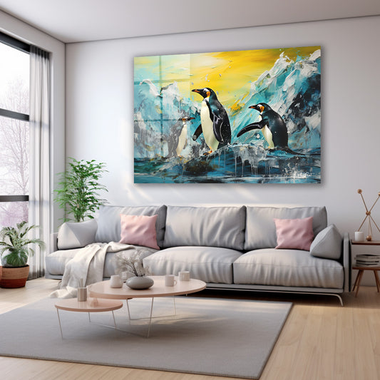 Buzda Penguenler cam tablo — farklı açıdan görünüm