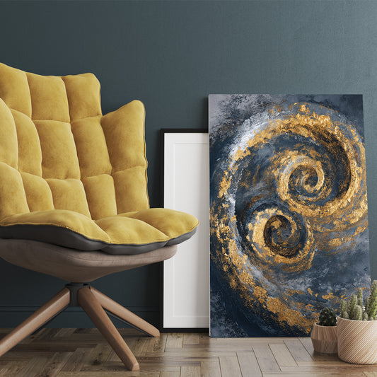 Çifte Altın Spiral kanvas tablo — iç mekân uygulama örneği