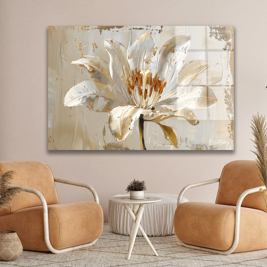 Crinum Çiçeği cam tablo — duvarda dekorasyon görünümü