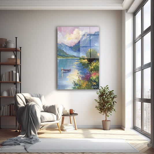 Dağ Gölünde Kayık 2 cam tablo — farklı açıdan görünüm