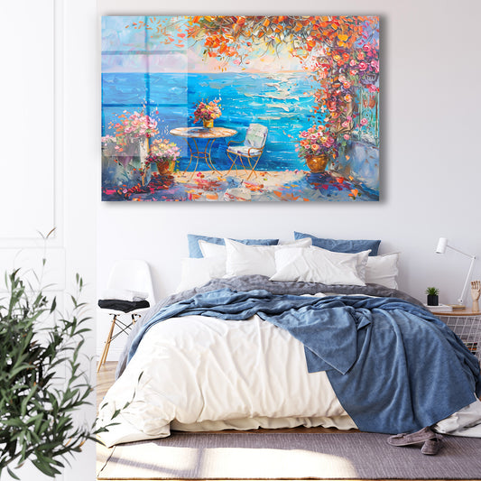 Deniz Manzaralı Teras cam tablo — iç mekân uygulama örneği