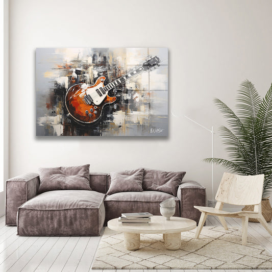 Elektro Gitar Soyutu cam tablo — duvarda dekorasyon görünümü