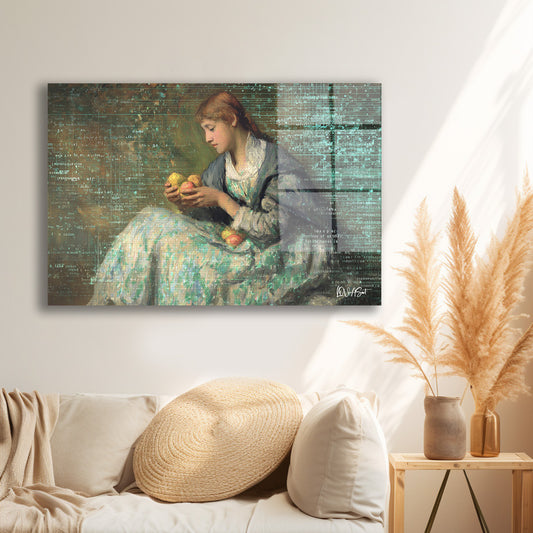 Elma Tutan Kadın cam tablo — iç mekân uygulama örneği