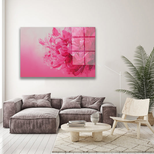 Fuşya Pembe Şakayık cam tablo — farklı açıdan görünüm