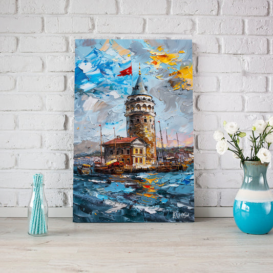 Galata — dikey kanvas tablo, farklı açıdan görünüm