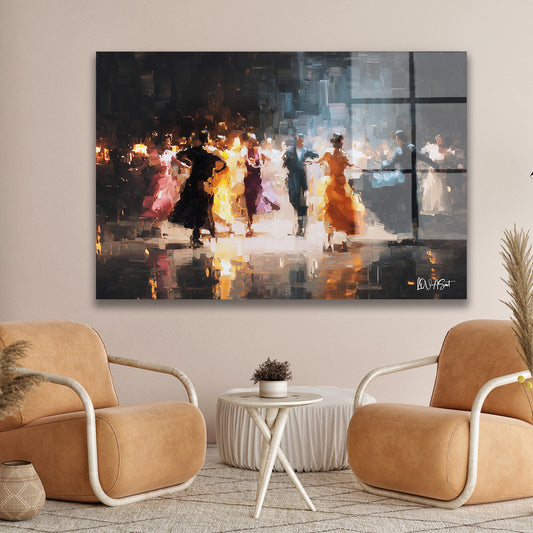 Gece Dansçıları cam tablo — duvarda dekorasyon görünümü
