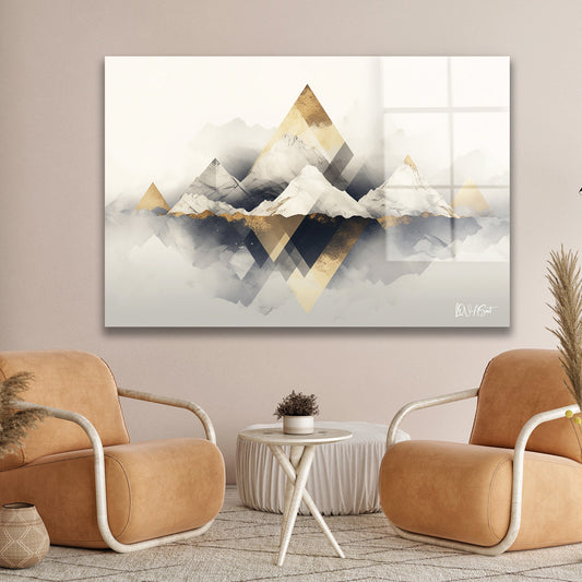 Geometrik Dağlar cam tablo — duvarda dekorasyon görünümü