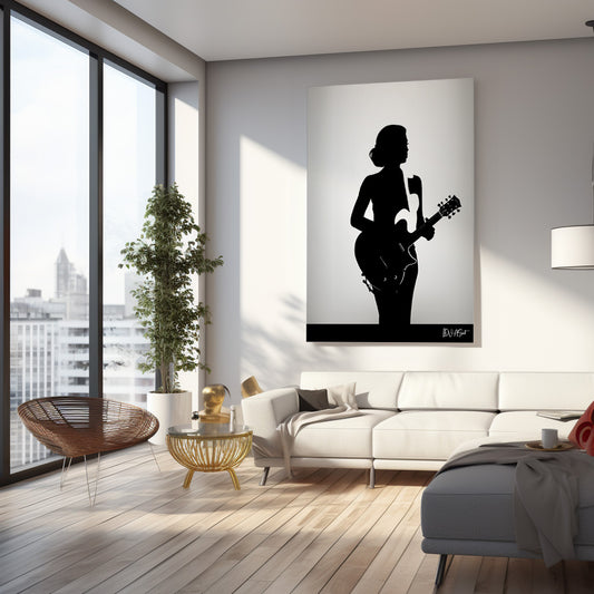 Gitarist Silueti kanvas tablo — iç mekân uygulama örneği