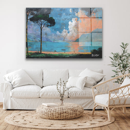 Göl Kıyısı Ağacı cam tablo — duvarda dekorasyon görünümü