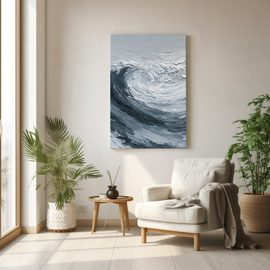 Gri Dalga kanvas tablo — duvarda dekorasyon görünümü
