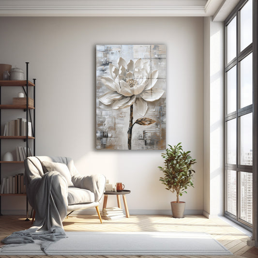 Gri Fonda Beyaz Lotus cam tablo — farklı açıdan görünüm
