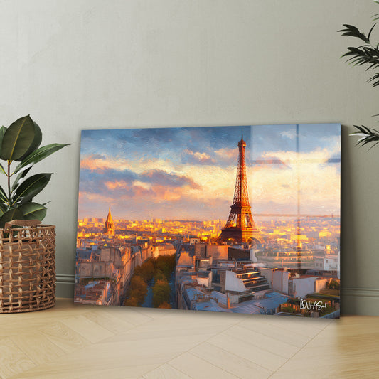 Gün Batımında Paris cam tablo — iç mekân uygulama örneği