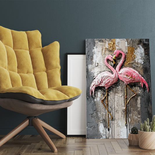 İki Flamingo kanvas tablo — iç mekân uygulama örneği