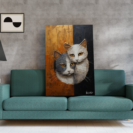 İki Yüzlü Kedi kanvas tablo — duvarda dekorasyon görünümü