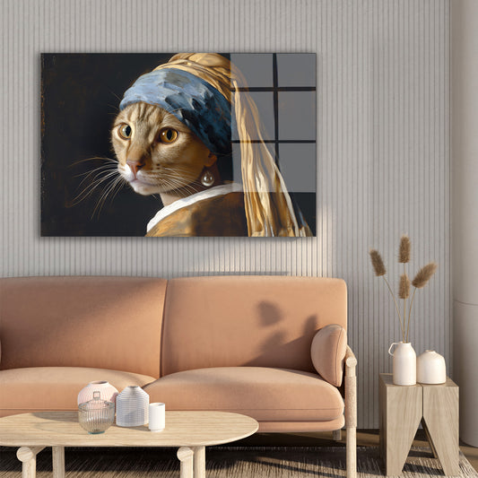 İnci Küpeli Kedi cam tablo — farklı açıdan görünüm