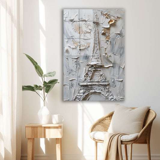 Kabartma Eyfel Kulesi cam tablo — duvarda dekorasyon görünümü