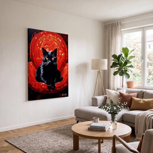 Kara Kedi kanvas tablo — iç mekân uygulama örneği