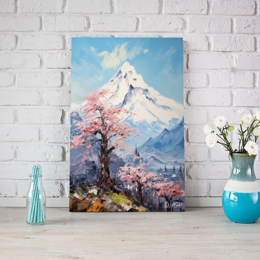 Karlı Dağ ve Sakura 2 kanvas tablo — farklı açıdan görünüm