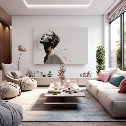 Kırmızı Çizgili Portre kanvas tablo — farklı açıdan görünüm