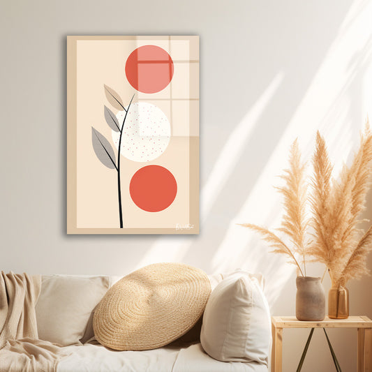 Kırmızı Daireler ve Dal cam tablo — duvarda dekorasyon görünümü