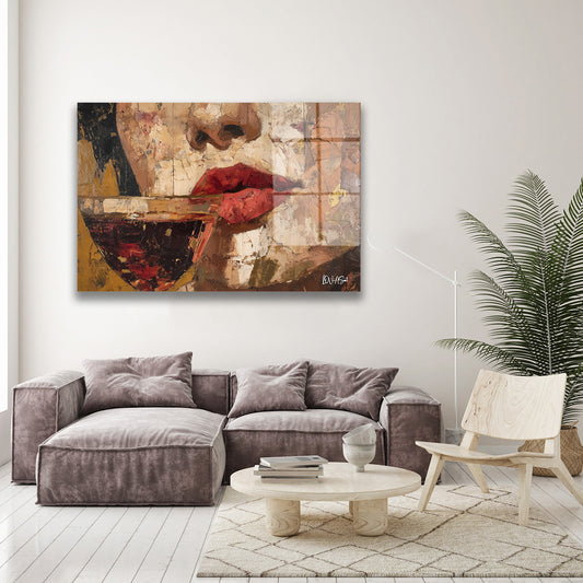 Kırmızı Dudak ve Kadeh cam tablo — farklı açıdan görünüm