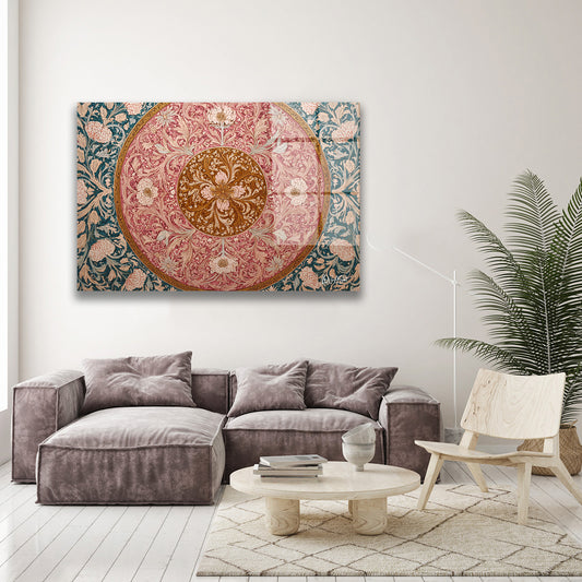 Kırmızı Madalyon Deseni cam tablo — farklı açıdan görünüm
