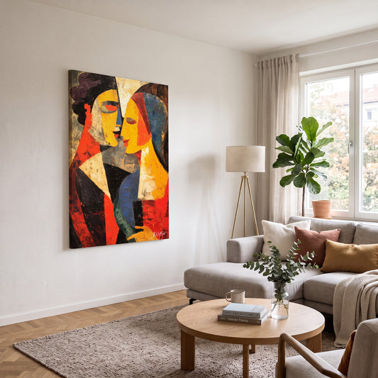 Kırmızı Sarı İkili kanvas tablo — iç mekân uygulama örneği