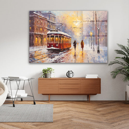 Kırmızı Tramvay cam tablo — farklı açıdan görünüm
