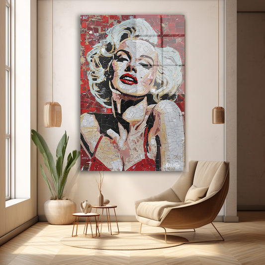Kırmızı Zeminde Marilyn cam tablo — farklı açıdan görünüm