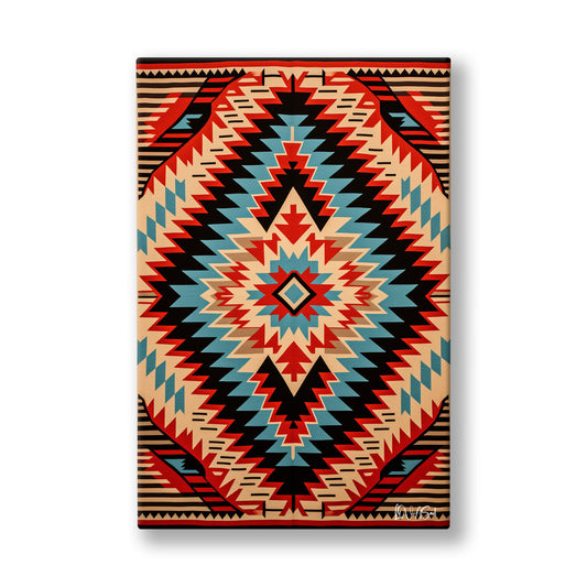 Kızıl Kilim Deseni kanvas tablo — Kırmızı, turkuaz ve siyah baklavaların iç içe geçtiği kilim deseni.