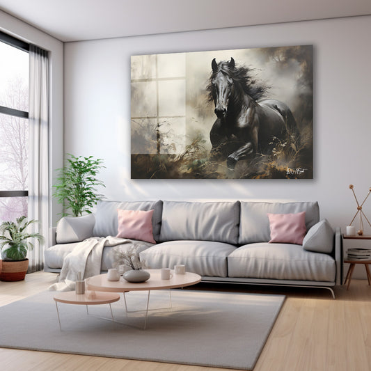 Koşan Siyah At cam tablo — farklı açıdan görünüm