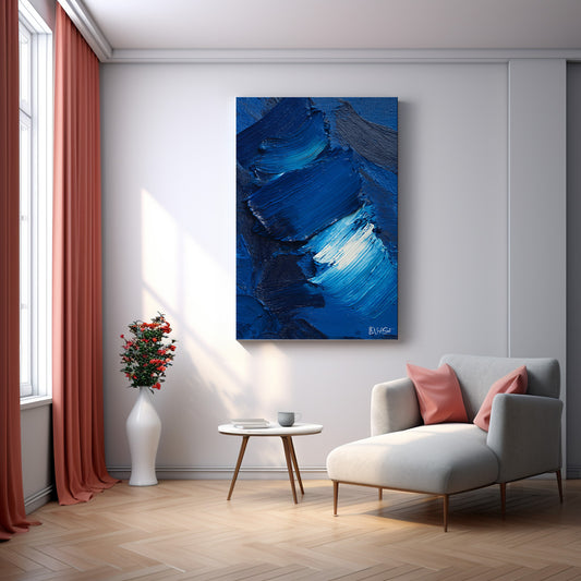 Mavi Fırça Darbesi kanvas tablo — duvarda dekorasyon görünümü