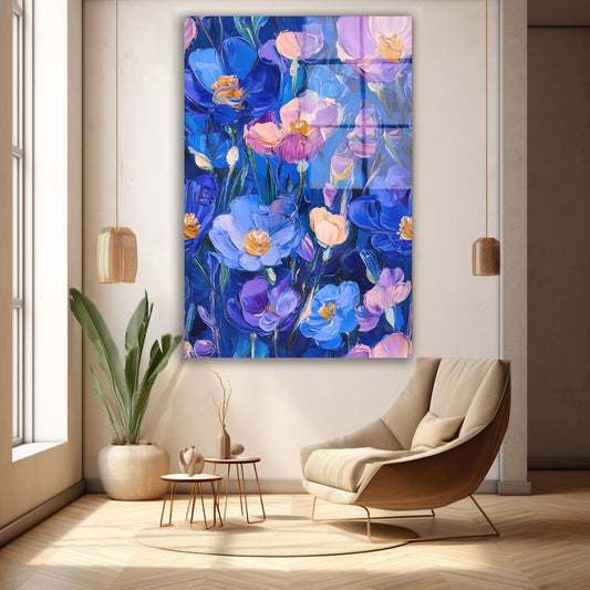 Mavi Gelincikler 5 cam tablo — duvarda dekorasyon görünümü
