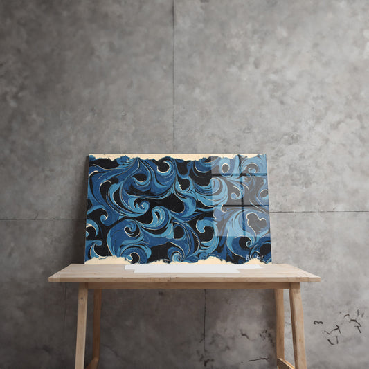 Mavi Kıvrımlar 2 cam tablo — farklı açıdan görünüm