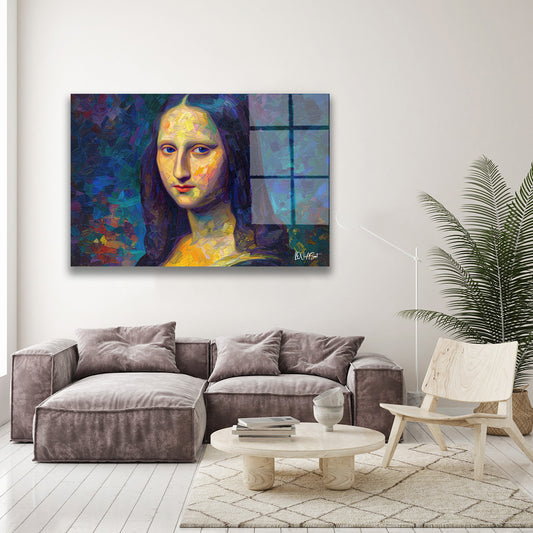 Mavi Mona Lisa cam tablo — farklı açıdan görünüm