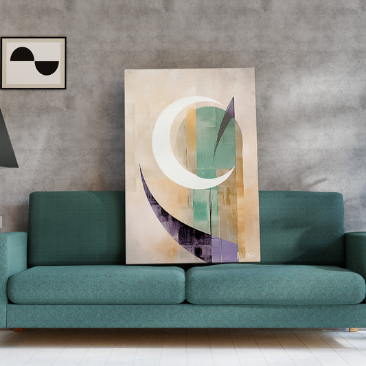 Minimal Hilal kanvas tablo — duvarda dekorasyon görünümü