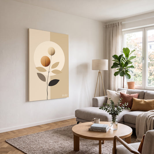 Minimal Krem Çiçek kanvas tablo — iç mekân uygulama örneği