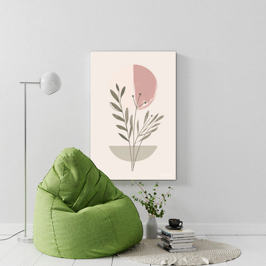 Minimal Yaprak Dalı kanvas tablo — iç mekân uygulama örneği