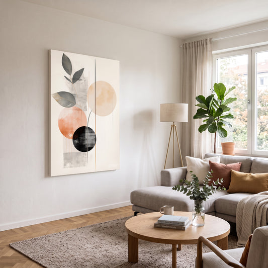 Minimal Yaprak Formları kanvas tablo — iç mekân uygulama örneği