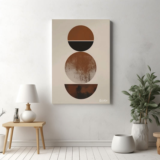 Minimalist Kahverengi Şekil — dikey kanvas tablo, farklı açıdan görünüm