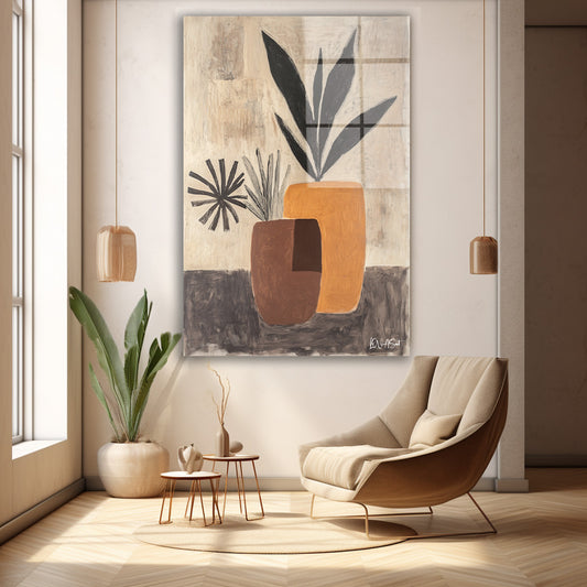 Minimalist Vazolar cam tablo — duvarda dekorasyon görünümü