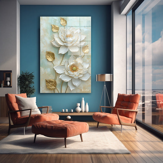 Mint Yeşili Çiçekler - Cam Tablo